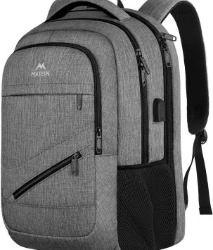 MATEIN Travel Laptop Backpack, 17 Inch Business Flight Approved Carry on Backpack, TSA Large Computer Bag for Men Women with USB Port and Trolley Sleeve, College School Tactical Book Bag, Grey