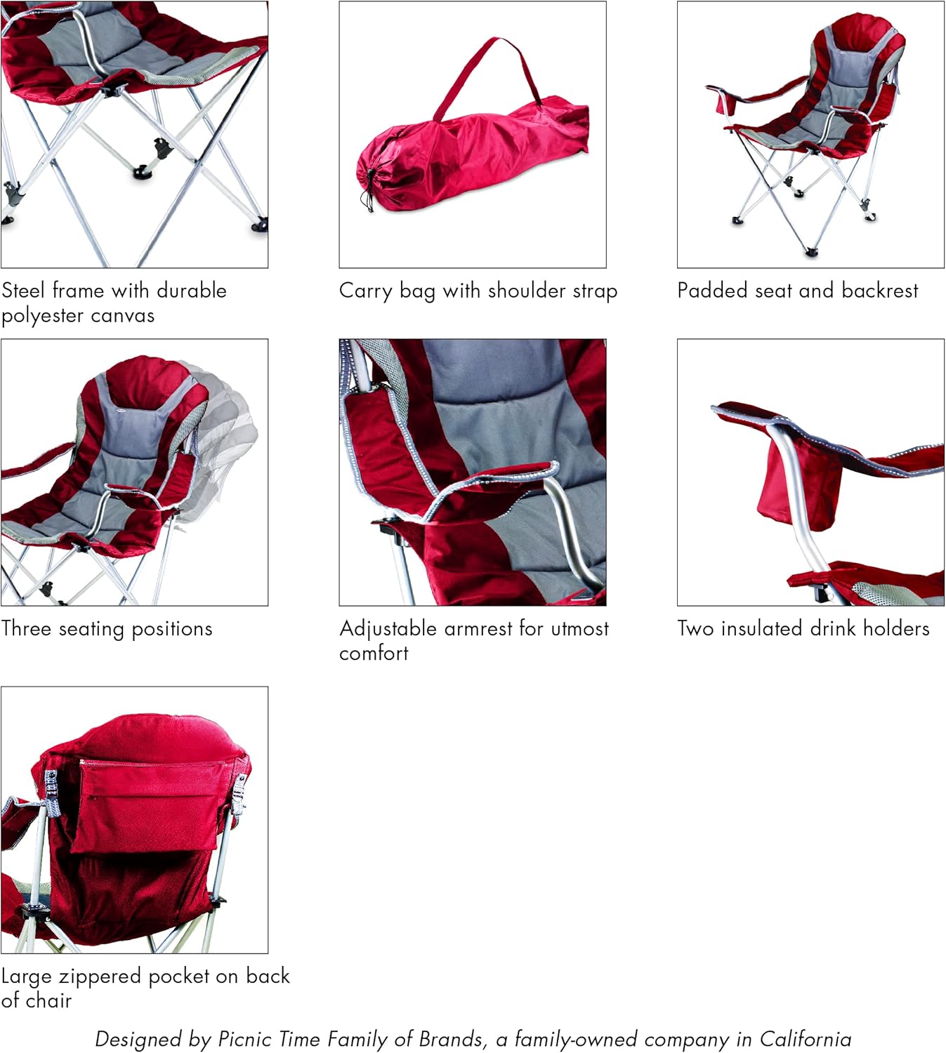 Reclining Camp Chair, Beach Chair for Adults, Sports Chair with Carry Bag - Image 9