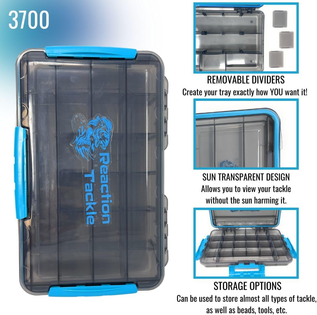 Reaction Tackle Ultimate Tackle Box Trays: Boxes to Organize and Store in Your Fishing Tackle Bag! for Anglers on The Go - 3600 Tackle Tray and 3700 Tackle Trays - 3-Clip Waterproof Tray - Image 4