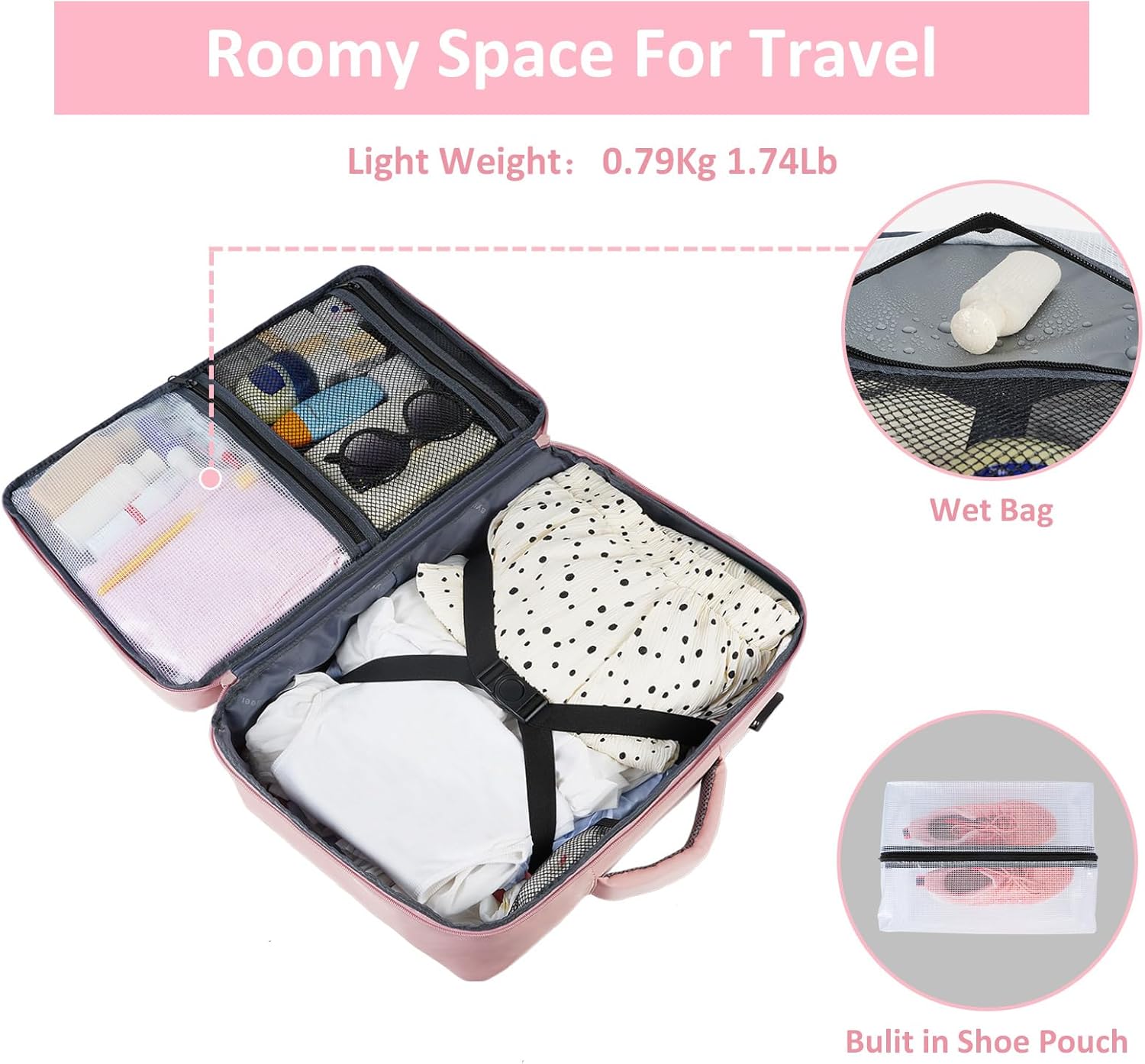 Travel Backpack for Women, Carry On Backpack with USB Charging Port & Shoe Pouch, TSA 15.6inch Laptop Mochila Flight Approved, Nurse Bag Casual Daypack for Weekender Business Hiking, Pink - Image 4