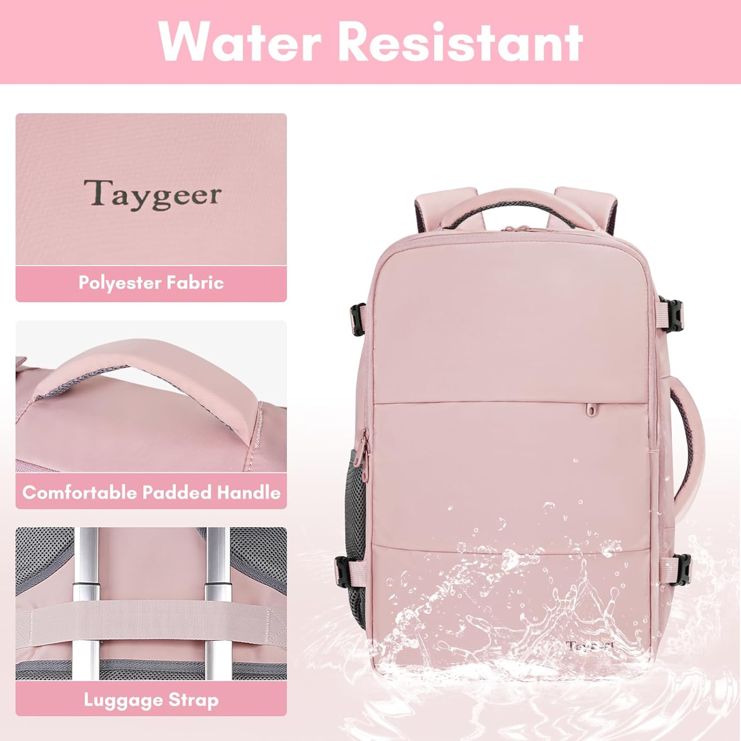 Travel Backpack for Women, Carry On Backpack with USB Charging Port & Shoe Pouch, TSA 15.6inch Laptop Mochila Flight Approved, Nurse Bag Casual Daypack for Weekender Business Hiking, Pink - Image 7