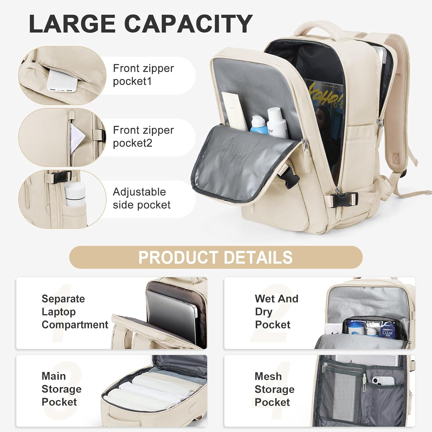 Large Travel Backpack Carry on Flight Approved Laptop Work Business Backpack for Women Men Mochila de Viaje - Image 9