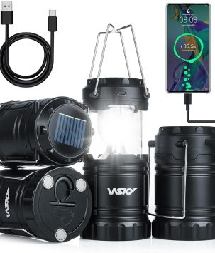 Wsky Solar Camping Lantern 4-Pack - Rechargeable LED Lights, Magnetic Base & Foldable Hanging Hook- Collapsible Lamp Battery Powered Perfect for Power Outages, Hiking, Campsites, Emergencies