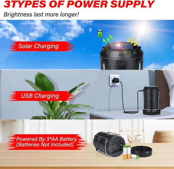 Wsky Solar Camping Lantern 4-Pack - Rechargeable LED Lights, Magnetic Base & Foldable Hanging Hook- Collapsible Lamp Battery Powered Perfect for Power Outages, Hiking, Campsites, Emergencies - Image 2