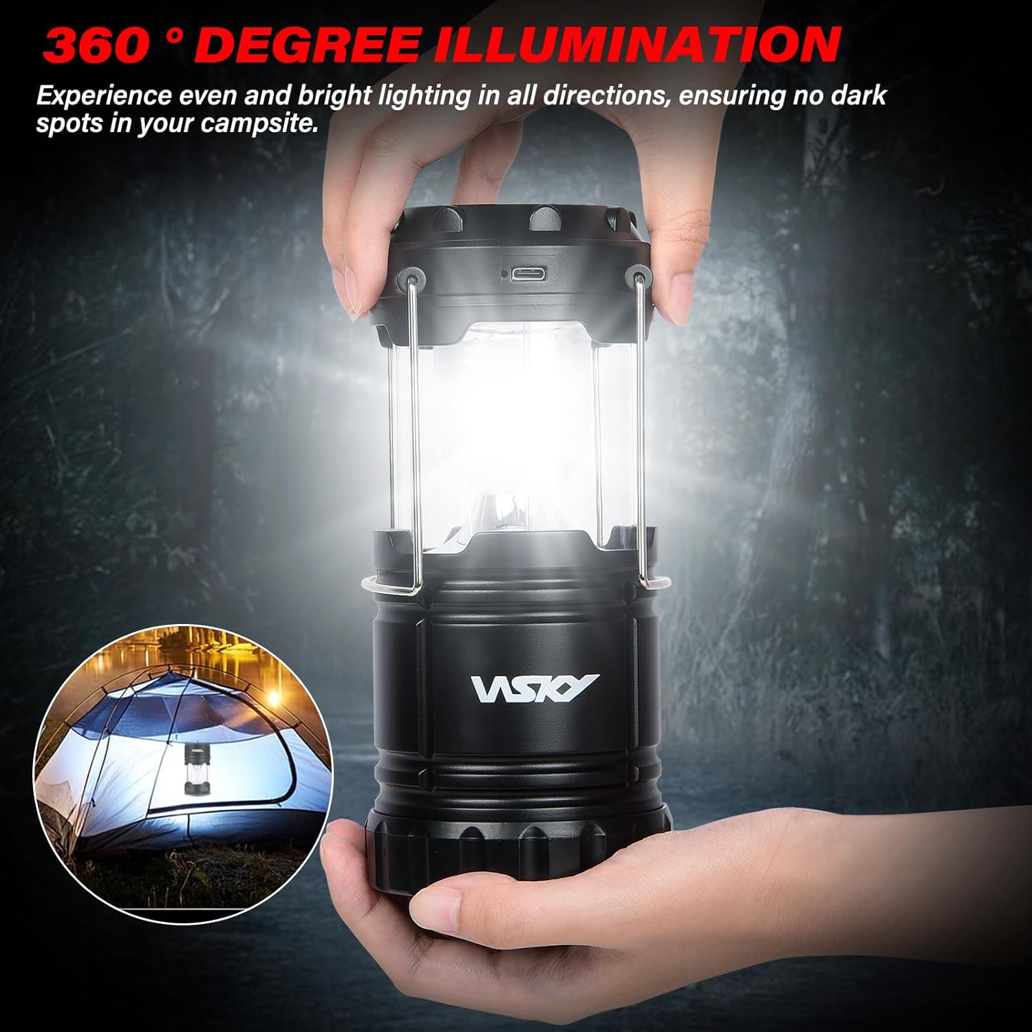 Wsky Solar Camping Lantern 4-Pack - Rechargeable LED Lights, Magnetic Base & Foldable Hanging Hook- Collapsible Lamp Battery Powered Perfect for Power Outages, Hiking, Campsites, Emergencies - Image 6